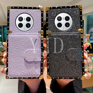 Yjd เคสโทรศัพท์หนัง กันกระแทก ขอบตรง พร้อมช่องใส่บัตร สําหรับ Huawei Mate 50 Pro Mate 40 Pro