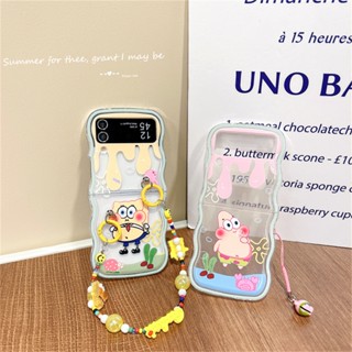 เคสโทรศัพท์มือถือแบบนิ่ม tpu ลายการ์ตูนคลื่นน่ารัก 3D พร้อมสายโซ่คล้อง สําหรับ samsung Galaxy z Flip3 Flip4 5G Zflip3 Zflip3 z flip 3 4 zflip 3