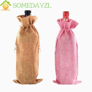 SOMEDAYZL ถุงไวน์ ผ้าลินิน ขนาด 750 มล. เหมาะกับของขวัญ ปาร์ตี้ 10 ชิ้น ต่อชุด