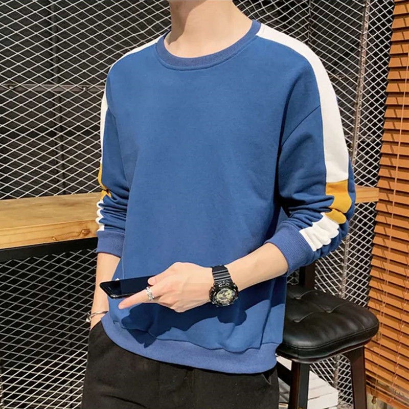 เสื้อยืดลําลอง แขนยาว คอกลม สีพื้น สไตล์เกาหลี สําหรับผู้ชาย