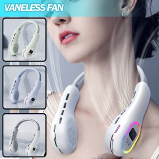 New LED Portable Neck Fan USB Rechargeable Neckband Bladeless Air Cooler 3600mAh