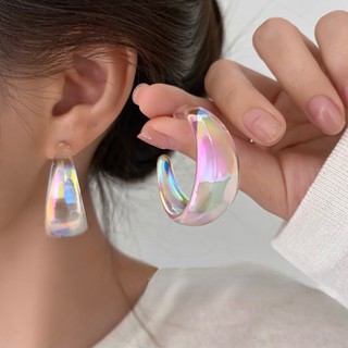 ต่างหูสตั๊ด แบบติดหู ทรงกลม ลายนางเงือก สีเงิน สีโปร่งใส สําหรับผู้หญิง