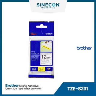 Brother บราเดอร์ TZE-S231 เทปพิมพ์อักษรแบบติดแน่นพิเศษ ดำ/ขาว แบบเคลือบพลาสติก TZE ขนาด 12mm. สำหรับเครื่องพิมพ์ฉลาก