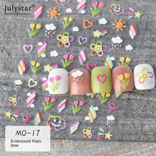 JULYSTAR Redd ดอกไม้สติ๊กเกอร์ติดเล็บสติ๊กเกอร์ดอกทิวลิปสติ๊กเกอร์ติดเล็บดอกไม้อุปกรณ์ทำเล็บ