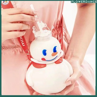 Ins น่ารัก Snowman ขวดน้ำฤดูร้อนแบบพกพาความจุขนาดใหญ่พลาสติกถ้วยดื่มคู่ขวดกีฬากลางแจ้งถ้วยชานมดอกไม้