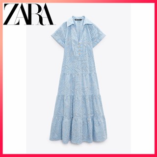 Zara ใหม่ ชุดเดรสเชิ้ต ปักลายกลวง สําหรับผู้หญิง