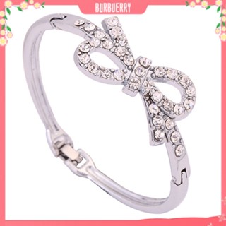 [ Burbuerry] สร้อยข้อมือ กําไลข้อมือ ชุบเงิน ประดับโบว์ พลอยเทียม กลวง แฟชั่น