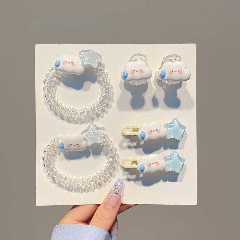 ผู้หญิงแฟชั่น Blue Cloud Star Hairpin Bangs Duckbill คลิป Headdress อุปกรณ์เสริม