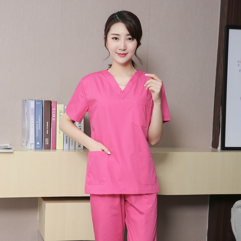 [เสื้อ + กางเกง] ฟรีชื่อขัดสูทแขนสั้นสําหรับผู้หญิงทันตกรรมคลินิกความงามสปาพยาบาลชุดพยาบาลโรงพยาบาลเครื่องแบบผ่าตัดเสื้อผ้า