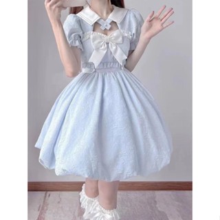 พร้อมส่ง กระโปรงสั้น ประดับโบว์ สีฟ้า สไตล์เกาหลี สําหรับนักเรียนหญิง