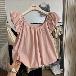 เสื้อเชิ้ตแขนกุด แต่งระบาย แบบเรียบง่าย สไตล์ฝรั่งเศส สําหรับผู้หญิง