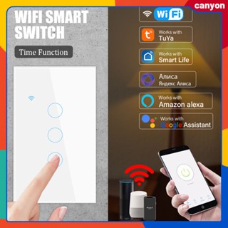 1/2/3/4gang Tuya Wifi Smart Switch Waterproof Wall Touch Switch Timing Countdown Function สมาร์ทโฟน App Control Smart Speaker Voice Control canyon