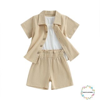 Babyclothes- เสื้อกล้าม กางเกงขาสั้น เอวยางยืด สีพื้น แฟชั่นฤดูร้อน สําหรับเด็กผู้หญิง 3 ชิ้น