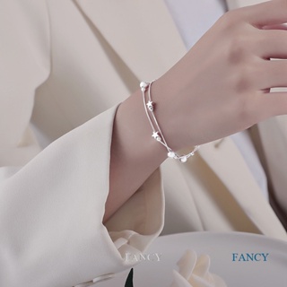 Fancy ผู้หญิง เงิน ดาว ลูกปัด สร้อยข้อมือ เกาหลี หลายชั้น ปรับได้ สร้อยข้อมือ เครื่องประดับ อุปกรณ์เสริม