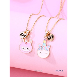 Fancy สร้อยคอโซ่ จี้รูปการ์ตูนลามะ BFF มิตรภาพ เครื่องประดับ สําหรับเด็กผู้หญิง 2 ชิ้น ต่อชุด