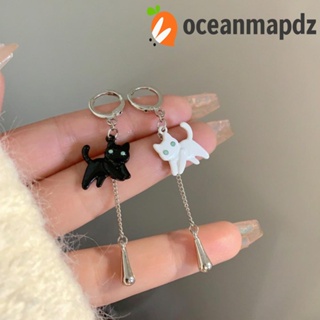 OCEANMAPDZ ต่างหูสตั๊ด จี้รูปลูกแมว ประดับพลอย และพู่ เครื่องประดับ แฟชั่นสร้างสรรค์ สําหรับผู้หญิง