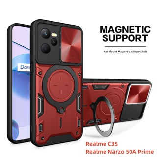 เคสโทรศัพท์มือถือแบบแข็ง นิ่ม กันกระแทก พร้อมแหวนขาตั้ง สําหรับ Realme C35 Narzo 50A Prime