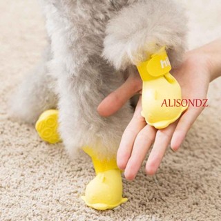 ALISONDZ รองเท้าบูท กันฝน กันน้ํา กันลื่น สีแคนดี้ สําหรับสัตว์เลี้ยง สุนัข ขนาดเล็ก 4 ชิ้น ต่อแพ็ค