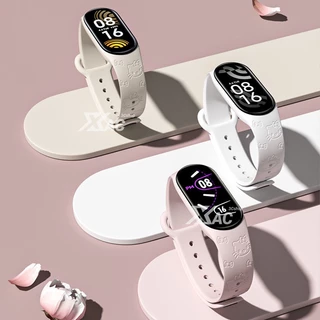 สําหรับ Xiaomi Mi 9 8 7 6 miband 6 สาย 3D เลเซอร์นูนเปลี่ยนสายรัดข้อมือสร้อยข้อมือซิลิโคนสําหรับ Xiaomi 8 miband 6 miband 7 สาย