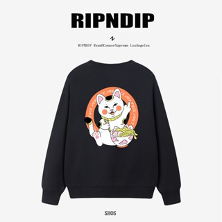 Ripndip เสื้อกันหนาวลําลอง คอกลม ลายแมวนําโชค ราคาถูก สําหรับทุกเพศ ทุกวัย