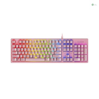 [พร้อมส่ง] Razer Huntsman คีย์บอร์ดเล่นเกม แบบใช้สาย 104 คีย์ มีไฟแบ็คไลท์ RGB สีชมพู