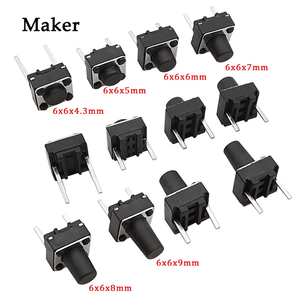 สวิตช์ปุ่มกดไมโครสัมผัส 2Pin 6x6 มม. 5/6/7/8/9 มม. 20 ชิ้น