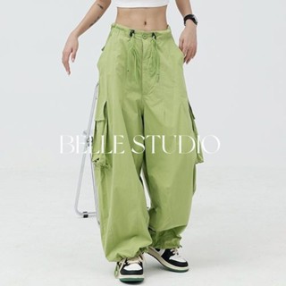 BELLE STUDIO กางเกง กางเกงทำงาน ฮิพฮอพ ย้อนยุค เลกกิ้ง