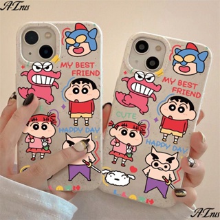 813 เคสโทรศัพท์มือถือแบบนิ่ม กันกระแทก ลายหมูชินจัง เรียบง่าย สําหรับ Iphone 11 12maxplus 14pro 7 ZLQA