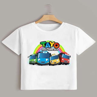 เสื้อยืดแขนสั้น พิมพ์ลายการ์ตูน Tayo the Little Bus แฟชั่นฤดูร้อน สําหรับเด็กผู้ชาย และเด็กผู้หญิง