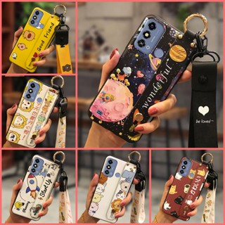 Dirt-resistant Kickstand Phone Case For ZTE Blade A53 Anti-dust Back Cover Cartoon Original Cute Lanyard Silicone Durable Soft