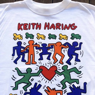 เสื้อยืดแขนสั้น ผ้าฝ้ายแท้ พิมพ์ลายการ์ตูน Keith Haring Keith Haring สําหรับผู้ชาย และผู้หญิง