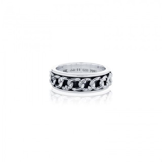 Chaine-De-Lis Spinner Ring แหวนเงินแท้ 925 แกะมือขัดเงาลงดำ ลายโซ่สุดคลาสสิก แบบแหวนหมุนได้