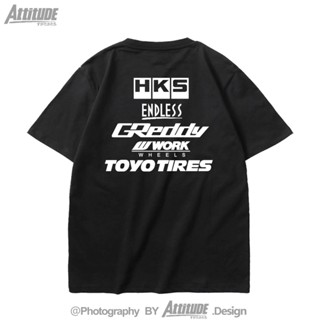 เสื้อยืดแขนสั้น คอกลม ผ้าฝ้าย พิมพ์ลายรถยนต์ JDM HKS END สไตล์ญี่ปุ่น