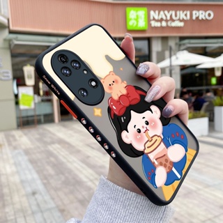 สําหรับ Huawei P50 Pro เคส การ์ตูน ชานม เด็กผู้หญิง รูปแบบ บาง ด้าน สี่เหลี่ยม ขอบ การออกแบบใหม่ กันกระแทก ฝ้า ใส เคสโทรศัพท์แข็ง