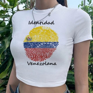 Venezuela เสื้อครอปท็อป ลายมังงะ สไตล์โกธิค สําหรับผู้หญิง