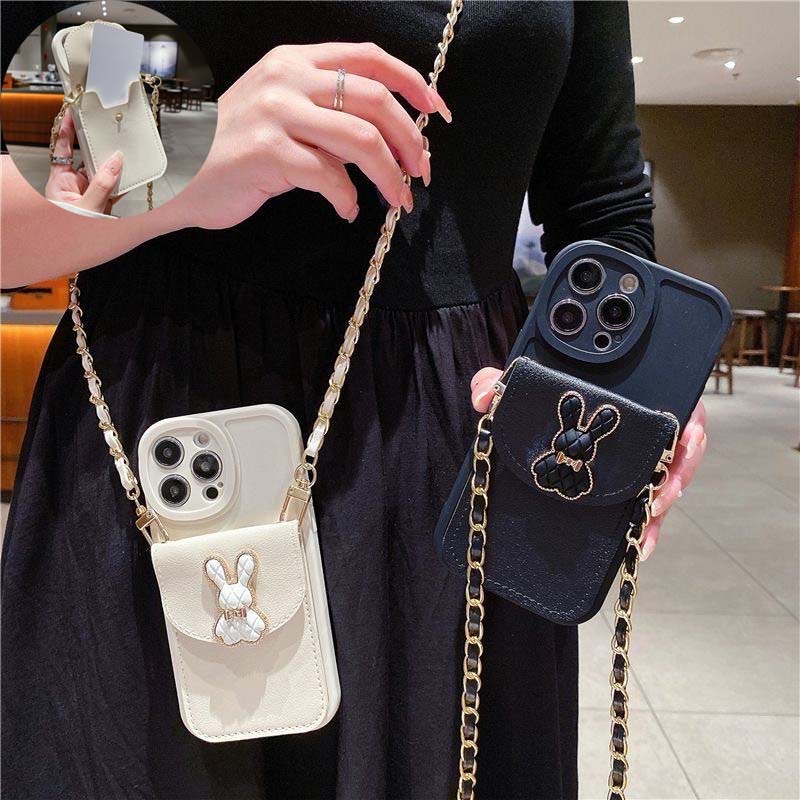 iPhone 15 14 13 12 11 Pro Max 14Plus 15Plus 13 12 mini 14 8 7 SE 6 6S Plus X XS XR XSMax Phone Case Cute Rabbit Card Bag TPU Soft Cover