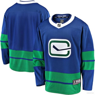 ใหม่ NHL Vancouver Canucks Jersey เสื้อยืด แขนยาว สีฟ้า พลัสไซซ์