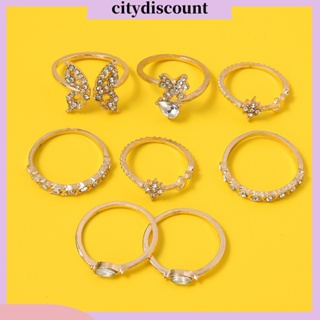 &lt;citydiscount&gt; แหวน รูปผีเสื้อ ดอกไม้ ประดับพลอยเทียม เครื่องประดับ สําหรับผู้หญิง 8 ชิ้น