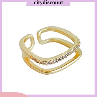 &lt;citydiscount&gt; แหวนเปิด ประดับเพทาย สองชั้น กันเสียรูป ทนทาน เครื่องประดับ สําหรับผู้หญิง