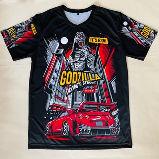 เสื้อยืดลายรถซิ่งก็อตซิล่าสีแดง