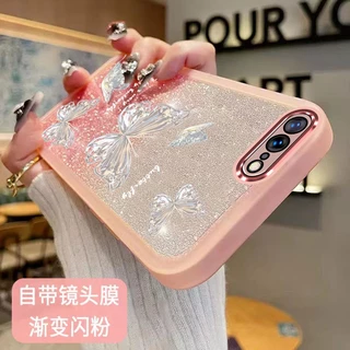 เคสไอโฟน iphone 6 7 8 6s 6 6s 7 8 plus TPU นิ่ม แบบใส ไล่โทนสี ลายผีเสื้อ พร้อมฟิล์มเลนส์ สําหรับ iphone 6 7 8 6s 6 6s 7 8 plus