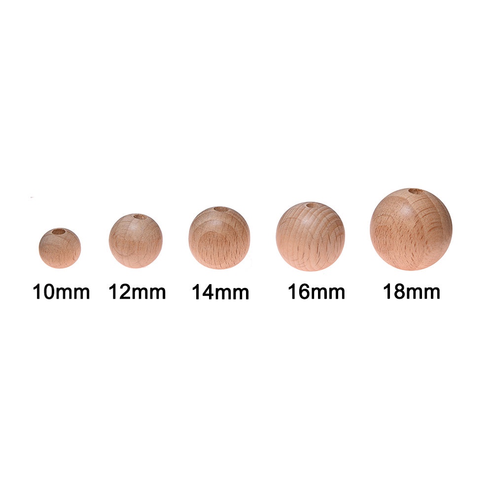 10 ชิ้น ลูกปัดไม้บีช ทรงกลม (10-18 มม.) 10 ชิ้น