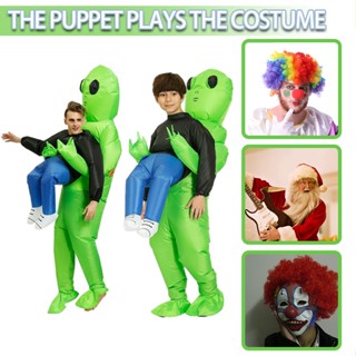 Adults Kids Scary Halloween Green Alien Inflatable Costume Blow Up Suits