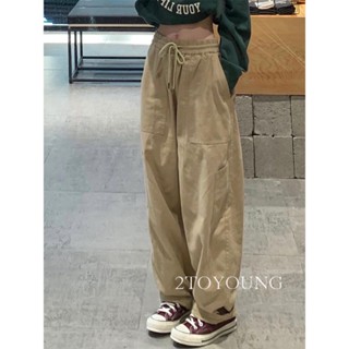 2TOYOUNG Moon กางเกงขายาว คาร์โก้ กางเกง เชือกอเมริกันคลาสิค Cargo pants 2023 NEW 072009 Trendy สไตล์เกาหลี ทันสมัย พิเศษ ES031506 36Z230909