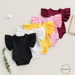 Babyclom- ชุดบอดี้สูท รอมเปอร์ คอกลม แขนบิน สีพื้น ฤดูร้อน สําหรับเด็กผู้ชาย เด็กผู้หญิง