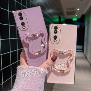 เคสโทรศัพท์มือถือ ขอบตรง ลายหมีน่ารัก พร้อมขาตั้ง สําหรับ Honor 90 Lite X8a Magic5 Pro 5G 4G Honor90Lite Honor90