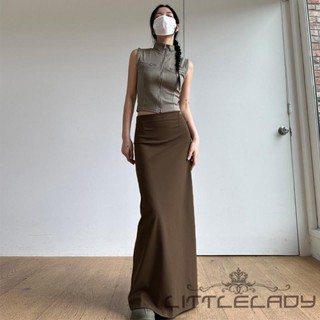 Ltl- กระโปรงยาว เอวสูง ทรงดินสอ สีพื้น สไตล์เรโทร สําหรับผู้หญิง