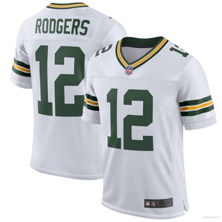 เสื้อยืดกีฬาแขนสั้น ลายทีมชาติฟุตบอล Aaron Rodgers HQ1 NFL ชุดเยือน สีเขียว พลัสไซซ์ QH1