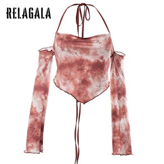 Relagala ใหม่ เสื้อยืดลําลอง แขนสั้น คอกลม พิมพ์ลายมัดย้อม เซ็กซี่ แฟชั่นสําหรับสตรี 2023