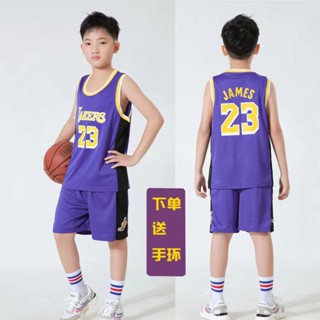 ชุดเครื่องแบบบาสเก็ตบอล Lakers แบบแห้งเร็ว สําหรับเด็ก เสื้อแขนสั้น ระบายอากาศได้ดี แฟชั่นฤดูร้อน สําหรับเด็กนักเรียนอนุบาล เบอร์ 23 ชุดกีฬาเสื้อกั๊ก 24 ชิ้น